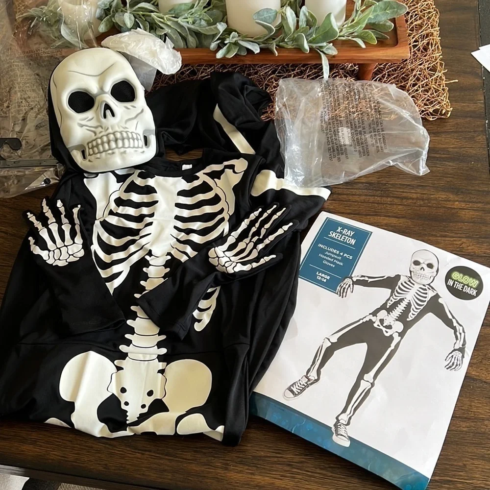 new glow in the dark x-ray skeleton costume size 12/14years